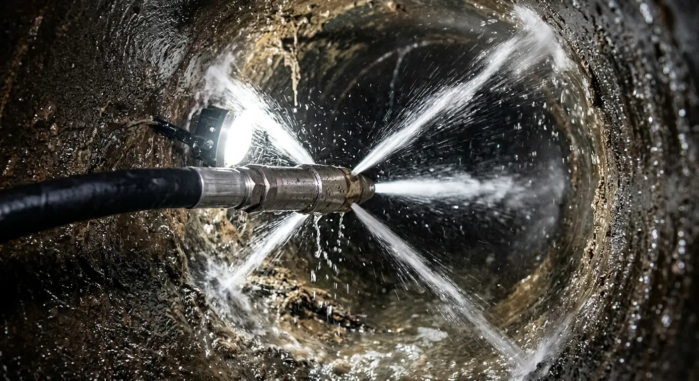 High-pressure hydro jetting nozzle cleaning sewer pipe for Storm Drain Cleaning in Smyrna